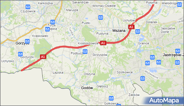 mapa Skrzyszów gmina Godów, Skrzyszów gmina Godów na mapie Targeo