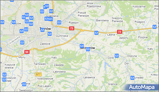 mapa Skrzyszów powiat tarnowski, Skrzyszów powiat tarnowski na mapie Targeo