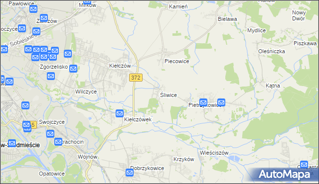mapa Śliwice gmina Długołęka, Śliwice gmina Długołęka na mapie Targeo