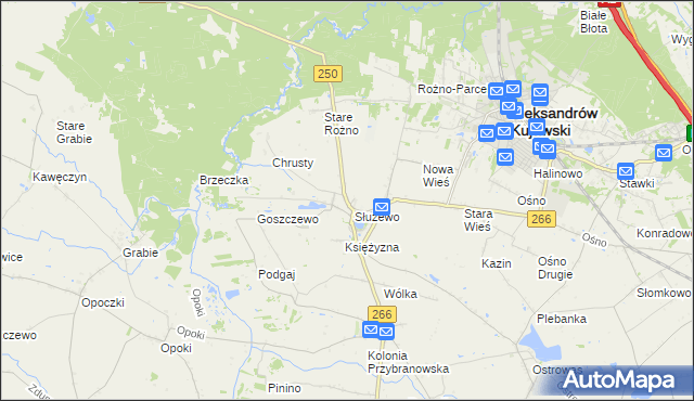 mapa Służewo gmina Aleksandrów Kujawski, Służewo gmina Aleksandrów Kujawski na mapie Targeo