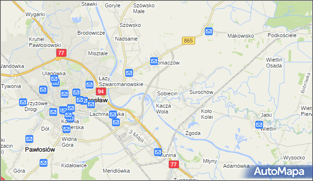 mapa Sobiecin, Sobiecin na mapie Targeo