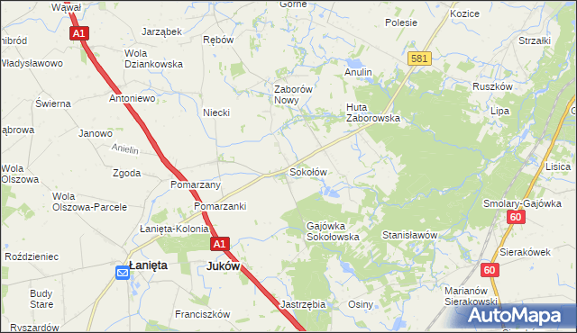 mapa Sokołów gmina Gostynin, Sokołów gmina Gostynin na mapie Targeo