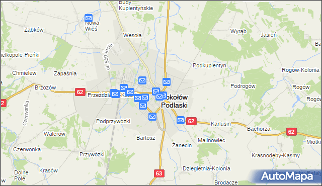 mapa Sokołów Podlaski, Sokołów Podlaski na mapie Targeo
