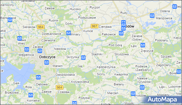 mapa Stadniki gmina Dobczyce, Stadniki gmina Dobczyce na mapie Targeo