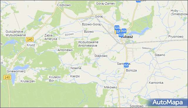mapa Stajkowo gmina Lubasz, Stajkowo gmina Lubasz na mapie Targeo