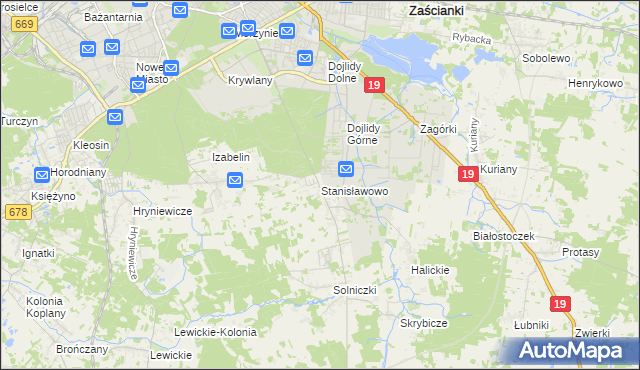 mapa Stanisławowo gmina Juchnowiec Kościelny, Stanisławowo gmina Juchnowiec Kościelny na mapie Targeo