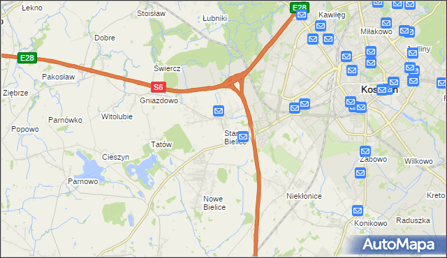 mapa Stare Bielice gmina Biesiekierz, Stare Bielice gmina Biesiekierz na mapie Targeo