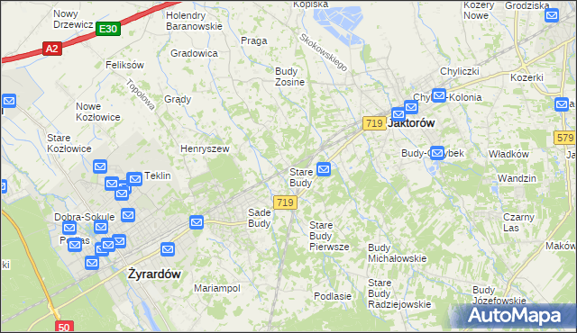 mapa Stare Budy gmina Jaktorów, Stare Budy gmina Jaktorów na mapie Targeo