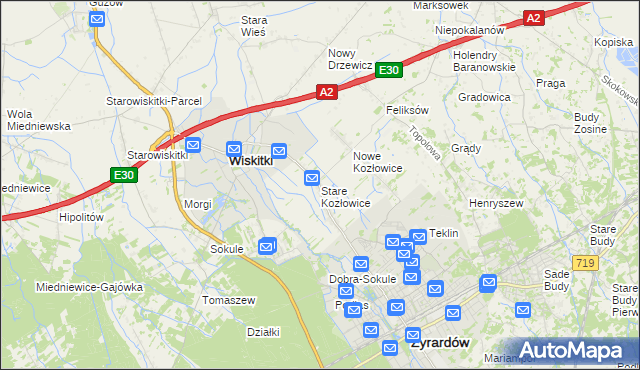 mapa Stare Kozłowice, Stare Kozłowice na mapie Targeo