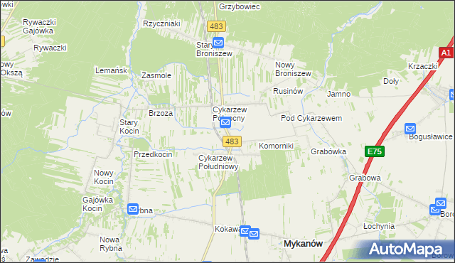 mapa Stary Cykarzew, Stary Cykarzew na mapie Targeo