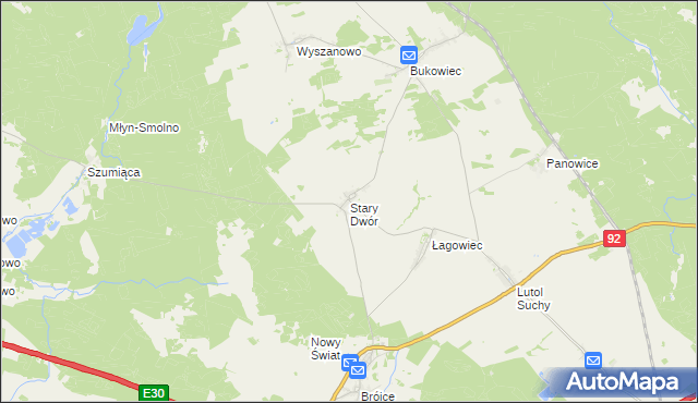 mapa Stary Dwór gmina Trzciel, Stary Dwór gmina Trzciel na mapie Targeo