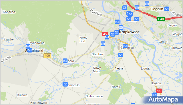 mapa Steblów gmina Krapkowice, Steblów gmina Krapkowice na mapie Targeo