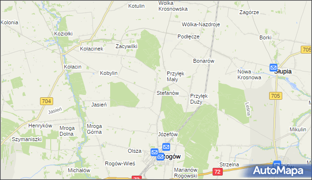 mapa Stefanów gmina Rogów, Stefanów gmina Rogów na mapie Targeo