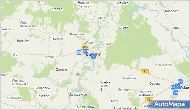 mapa Strumiany gmina Burzenin, Strumiany gmina Burzenin na mapie Targeo