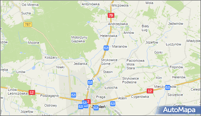 mapa Strykowice Górne, Strykowice Górne na mapie Targeo