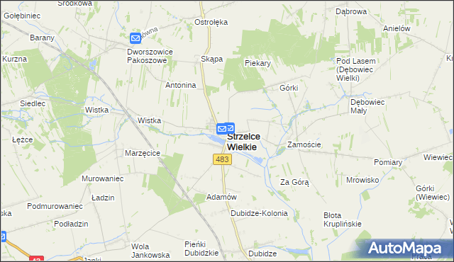 mapa Strzelce Wielkie powiat pajęczański, Strzelce Wielkie powiat pajęczański na mapie Targeo
