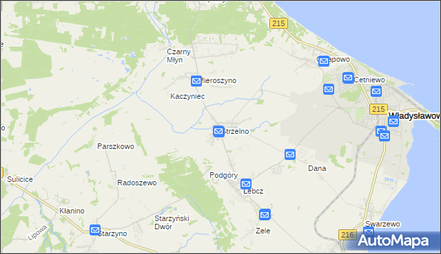 mapa Strzelno gmina Puck, Strzelno gmina Puck na mapie Targeo