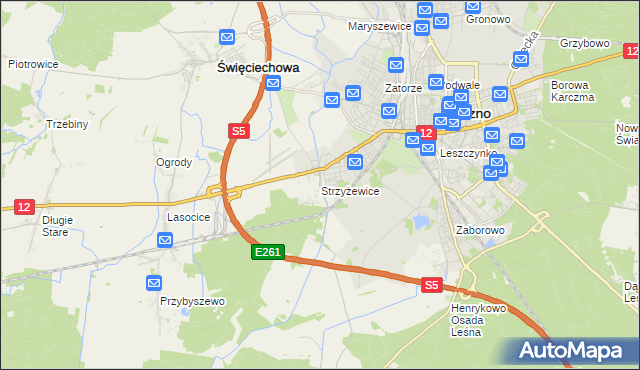 mapa Strzyżewice gmina Święciechowa, Strzyżewice gmina Święciechowa na mapie Targeo