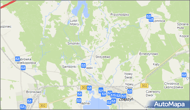mapa Strzyżewo gmina Zbąszyń, Strzyżewo gmina Zbąszyń na mapie Targeo