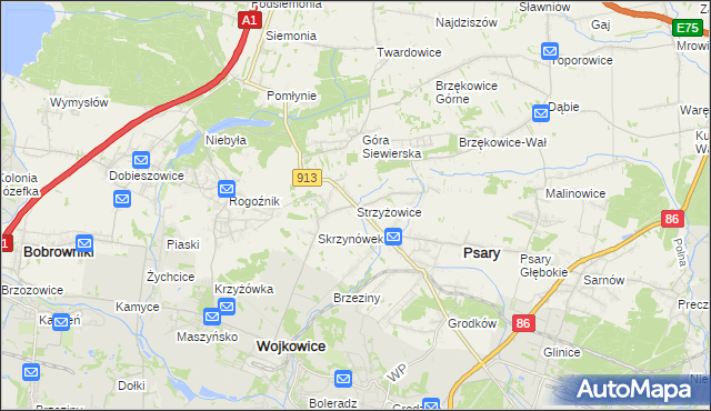 mapa Strzyżowice gmina Psary, Strzyżowice gmina Psary na mapie Targeo