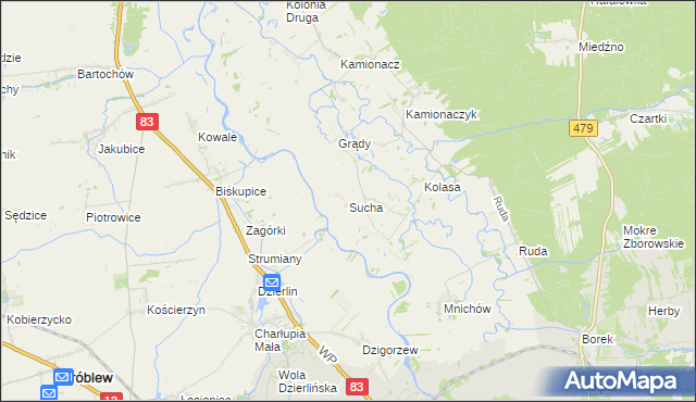 mapa Sucha gmina Sieradz, Sucha gmina Sieradz na mapie Targeo