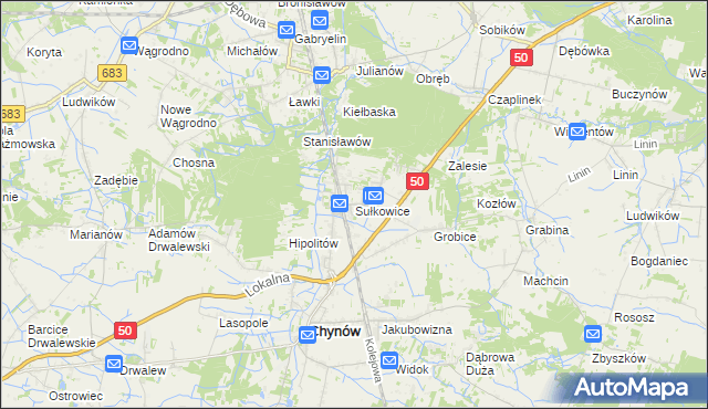 mapa Sułkowice gmina Chynów, Sułkowice gmina Chynów na mapie Targeo