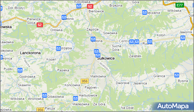 mapa Sułkowice powiat myślenicki, Sułkowice powiat myślenicki na mapie Targeo