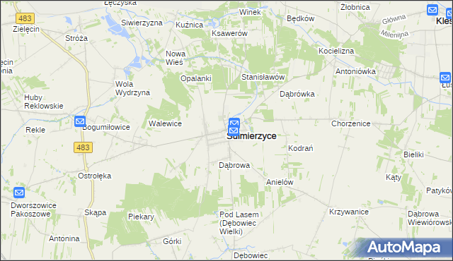 mapa Sulmierzyce powiat pajęczański, Sulmierzyce powiat pajęczański na mapie Targeo