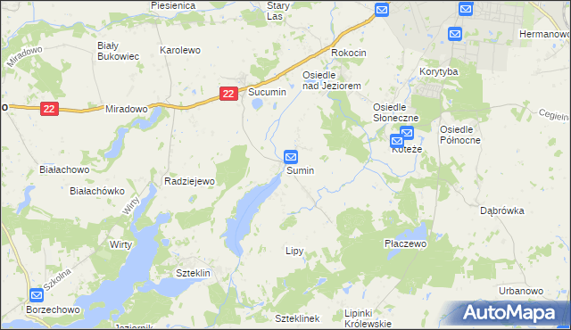 mapa Sumin gmina Starogard Gdański, Sumin gmina Starogard Gdański na mapie Targeo