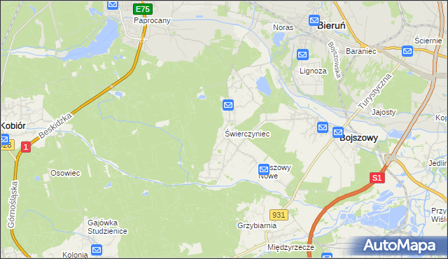 mapa Świerczyniec gmina Bojszowy, Świerczyniec gmina Bojszowy na mapie Targeo