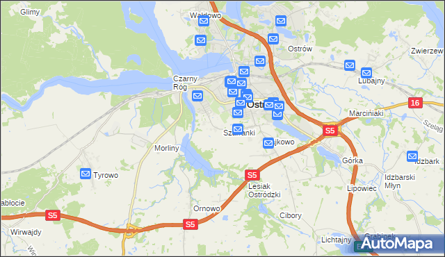 mapa Szafranki gmina Ostróda, Szafranki gmina Ostróda na mapie Targeo