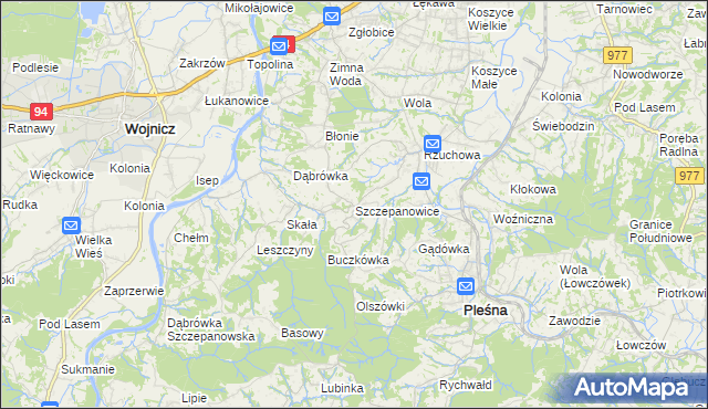 mapa Szczepanowice gmina Pleśna, Szczepanowice gmina Pleśna na mapie Targeo