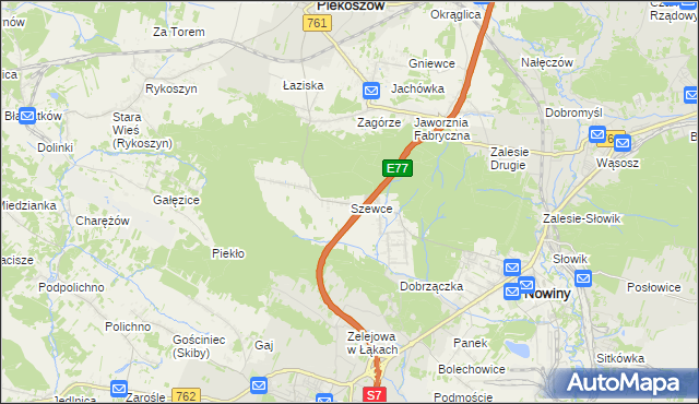 mapa Szewce gmina Sitkówka-Nowiny, Szewce gmina Sitkówka-Nowiny na mapie Targeo