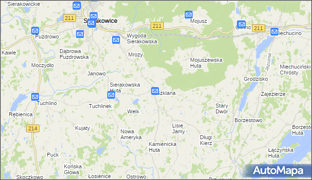 mapa Szklana gmina Sierakowice, Szklana gmina Sierakowice na mapie Targeo