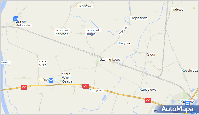 mapa Szymankowo gmina Lichnowy, Szymankowo gmina Lichnowy na mapie Targeo