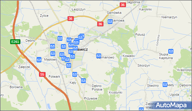 mapa Szymanowo gmina Rawicz, Szymanowo gmina Rawicz na mapie Targeo