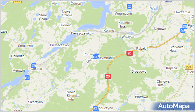 mapa Szymbark gmina Stężyca, Szymbark gmina Stężyca na mapie Targeo