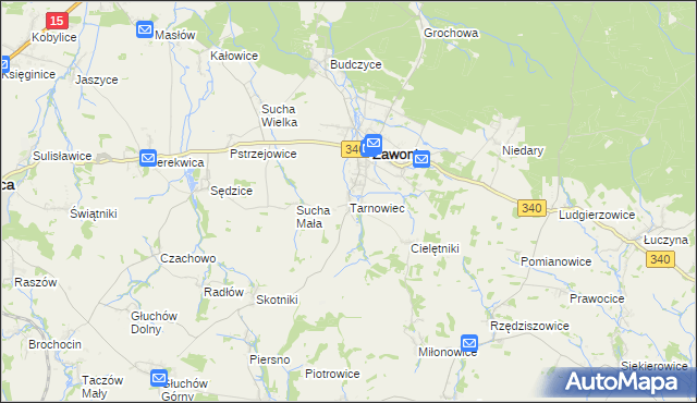 mapa Tarnowiec gmina Zawonia, Tarnowiec gmina Zawonia na mapie Targeo