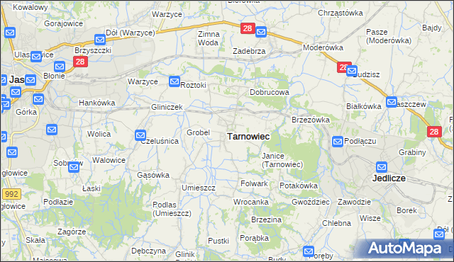 mapa Tarnowiec powiat jasielski, Tarnowiec powiat jasielski na mapie Targeo