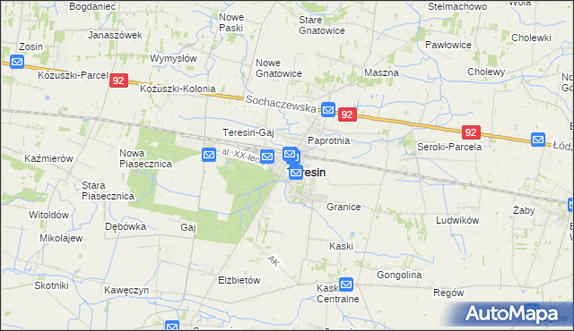 mapa Teresin powiat sochaczewski, Teresin powiat sochaczewski na mapie Targeo