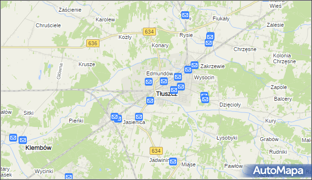 mapa Tłuszcz powiat wołomiński, Tłuszcz powiat wołomiński na mapie Targeo