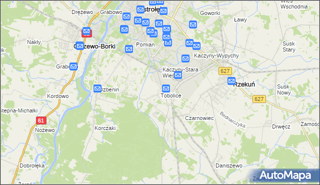 mapa Tobolice gmina Rzekuń, Tobolice gmina Rzekuń na mapie Targeo