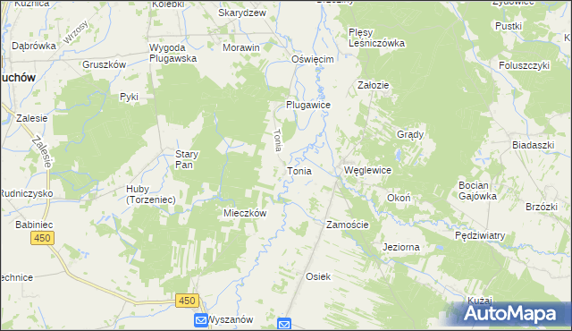 mapa Tonia gmina Doruchów, Tonia gmina Doruchów na mapie Targeo