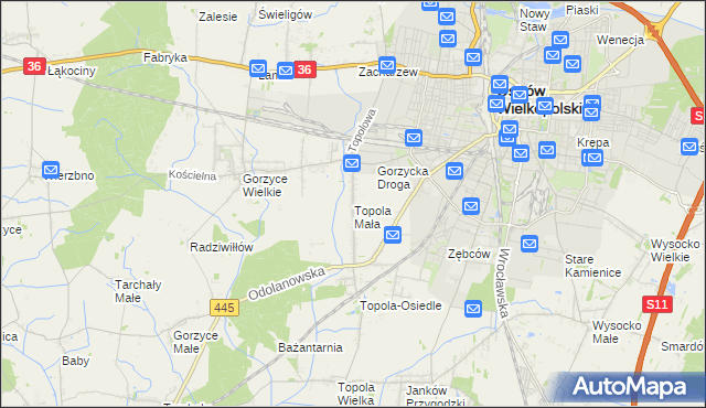 mapa Topola Mała, Topola Mała na mapie Targeo