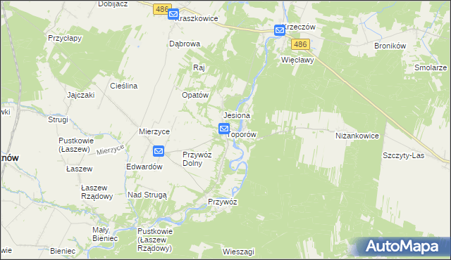 mapa Toporów gmina Wierzchlas, Toporów gmina Wierzchlas na mapie Targeo