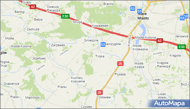 mapa Trójka gmina Stare Miasto, Trójka gmina Stare Miasto na mapie Targeo