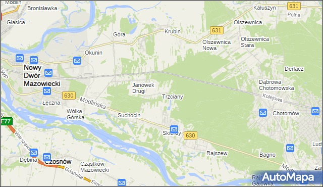 mapa Trzciany gmina Jabłonna, Trzciany gmina Jabłonna na mapie Targeo