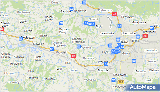 mapa Trzcinica gmina Jasło, Trzcinica gmina Jasło na mapie Targeo