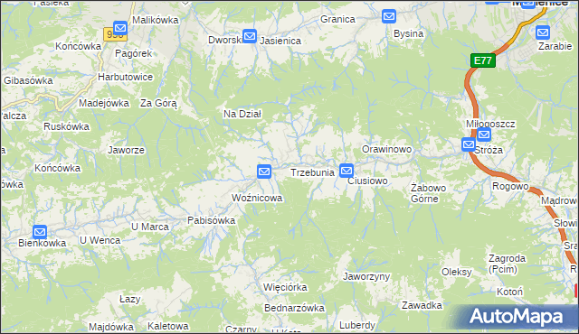 mapa Trzebunia, Trzebunia na mapie Targeo