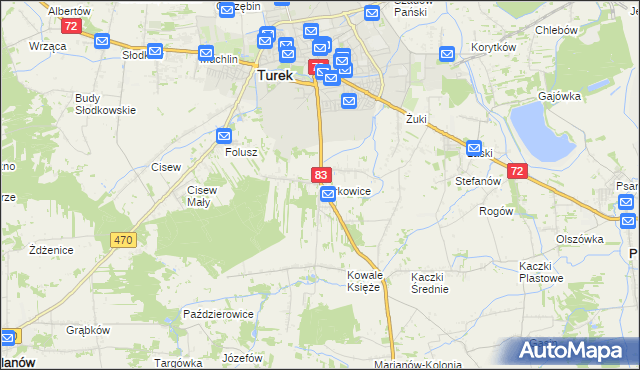 mapa Turkowice gmina Turek, Turkowice gmina Turek na mapie Targeo